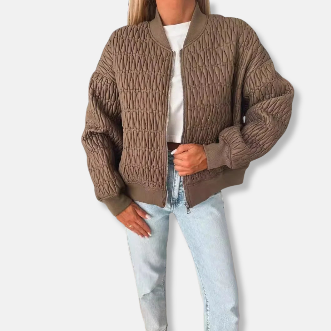 Giubbotto bomber da donna – Vestibilità comoda – Trapuntato – Cerniera frontale – Rifiniture a costine