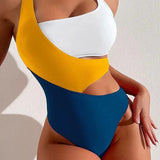 Costume da bagno da donna a vita alta color-block - Elegante e comodo