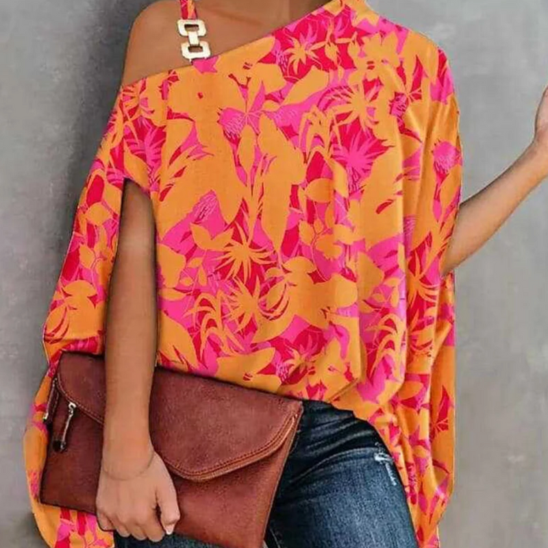 Top da donna con spalle scoperte – Vestibilità ampia – Motivo geometrico – Tessuto traspirante