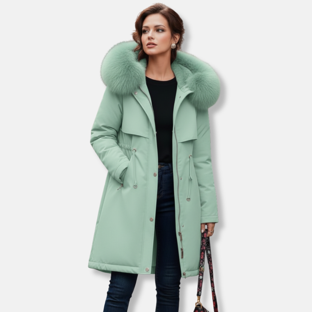 Cappotto trapuntato da donna – Taglio dritto – Cappuccio in pelliccia sintetica – Idrorepellente