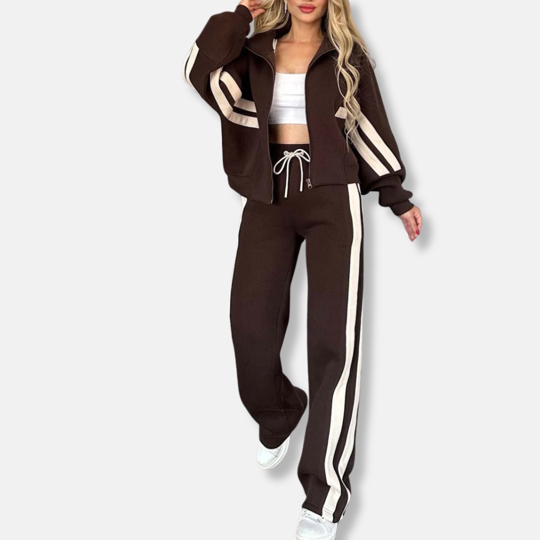 Giacca da donna con cerniera – Vestibilità oversize – Morbido cotone – Righe sportive – Stile athleisure