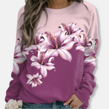 Felpa da donna - Maglia morbida - Vestibilità rilassata - Girocollo - Maniche lunghe - Stampa floreale