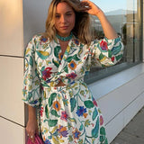 Completo gonna e top da donna - Stile avvolgente - Maniche lunghe - Stampa floreale - Fluido