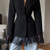 Blazer morbido con vita stretta e maniche lunghe in pizzo nero