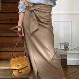 Gonna midi dritta vintage a vita alta con lacci