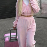 Completo da jogging da donna - Giacca corta con zip e cappuccio - Pantaloni a vita alta