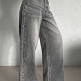 Jeans a vita alta con gamba dritta grigio cemento