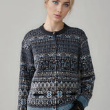 Cardigan in maglia girocollo con motivo jacquard color block Fair Isle