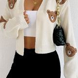 Cardigan corto con ricamo orso