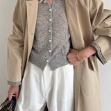 Cardigan in maglia di lana leggera con colletto alla Peter Pan in pizzo