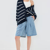 Cardigan in maglia rilassato con scollo a V a righe lusinghiero