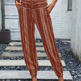 Pantaloni da donna - Tessuto leggero - Vita alta con arricciatura - Risvolti elasticizzati