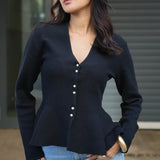 Cardigan in maglia a maniche lunghe con orlo arricciato e aderente