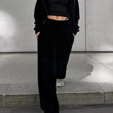 Completo da jogging da donna - Giacca corta con zip e cappuccio - Pantaloni a vita alta