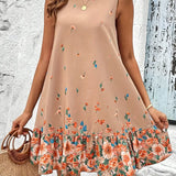 Abito casual da donna - Senza maniche - Vestibilità ampia - Motivo floreale - Scollo rotondo