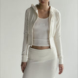 Felpa con cappuccio ricamata e corta con cerniera