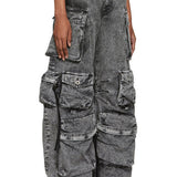 Pantaloni cargo multitasche grigi lavati in stile street