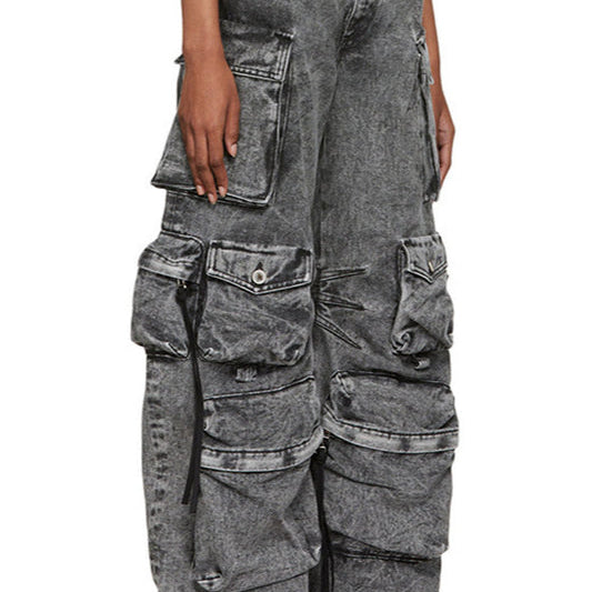 Pantaloni cargo multitasche grigi lavati in stile street