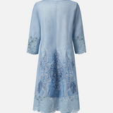 Abito da donna - Stile bohémien - Lunghezza midi - Maniche a 3/4 con rifiniture in pizzo - Scollo a V con bottoni - Ricamo