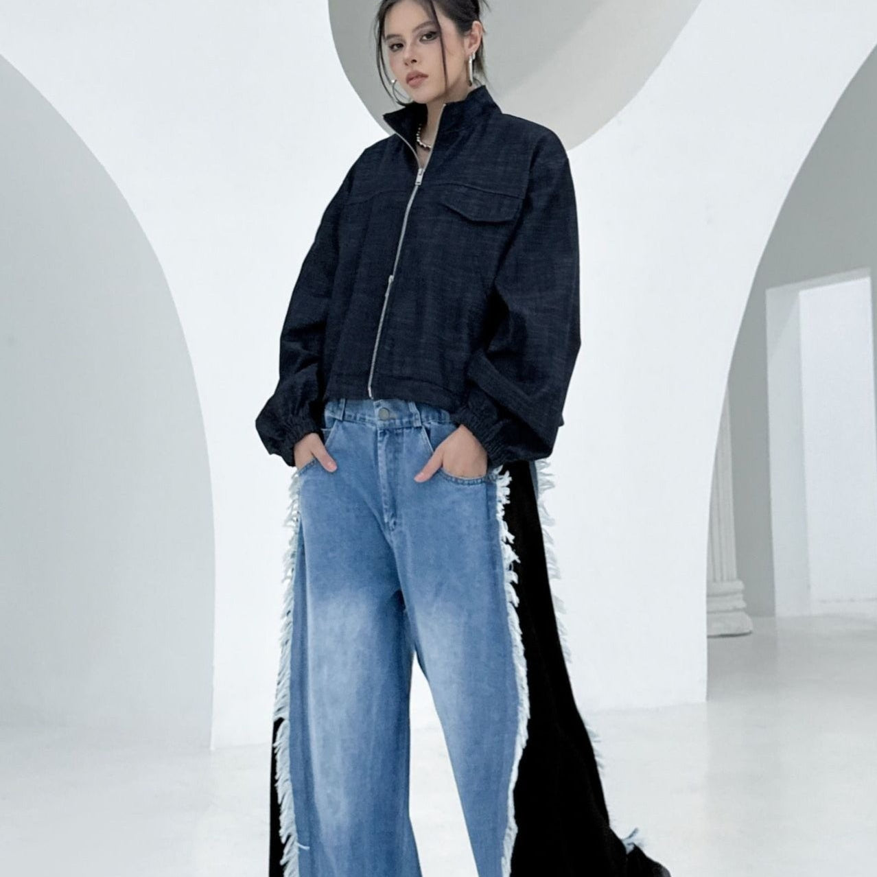 Giacca da lavoro in denim con risvolto