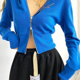 Felpa con cappuccio slim corta con doppia cerniera