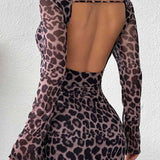 Mini abito con scollo a cuore e stampa leopardata