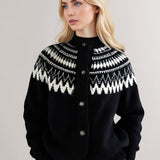 Cardigan in maglia retrò con scollo rotondo e motivo geometrico color block Fair Isle