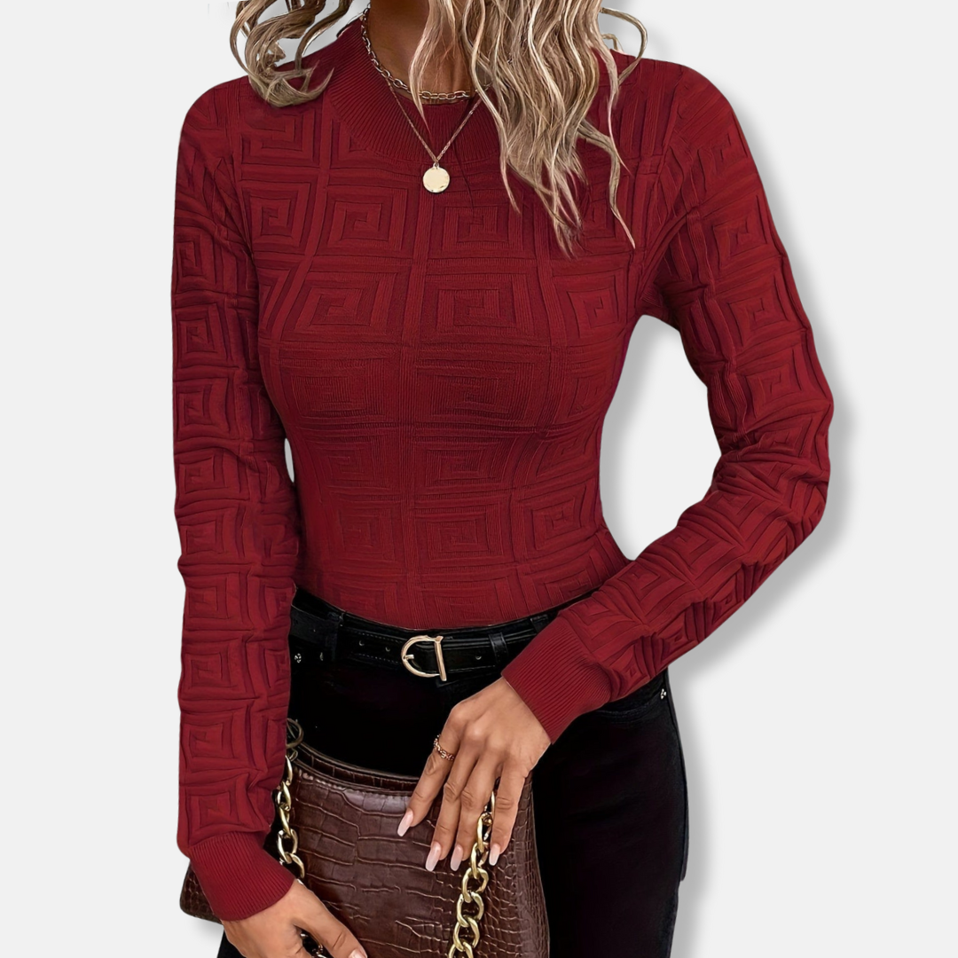 Maglione lavorato a maglia da donna - Tessuto a maglia fine - Vestibilità slim - Maniche lunghe - Collo alto