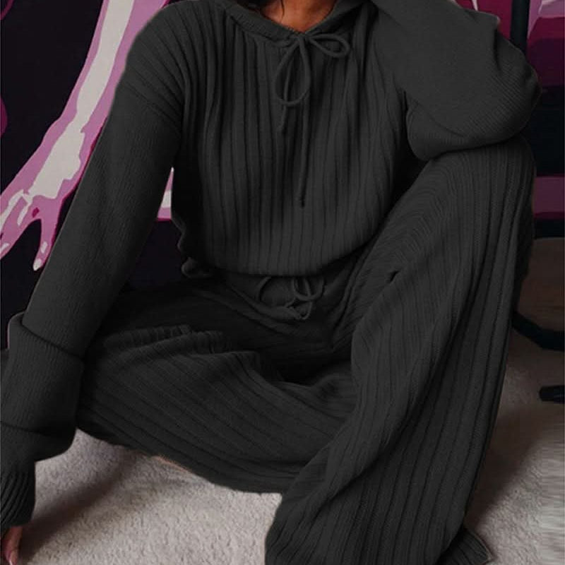 Completo da donna – Maglia a coste – Comodo ed elegante – Maglia a maniche lunghe con pantaloni aderenti