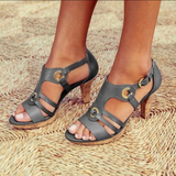 Sandali da donna – Tacco a blocco stabile – Punta aperta – Cinturini moderni con anelli