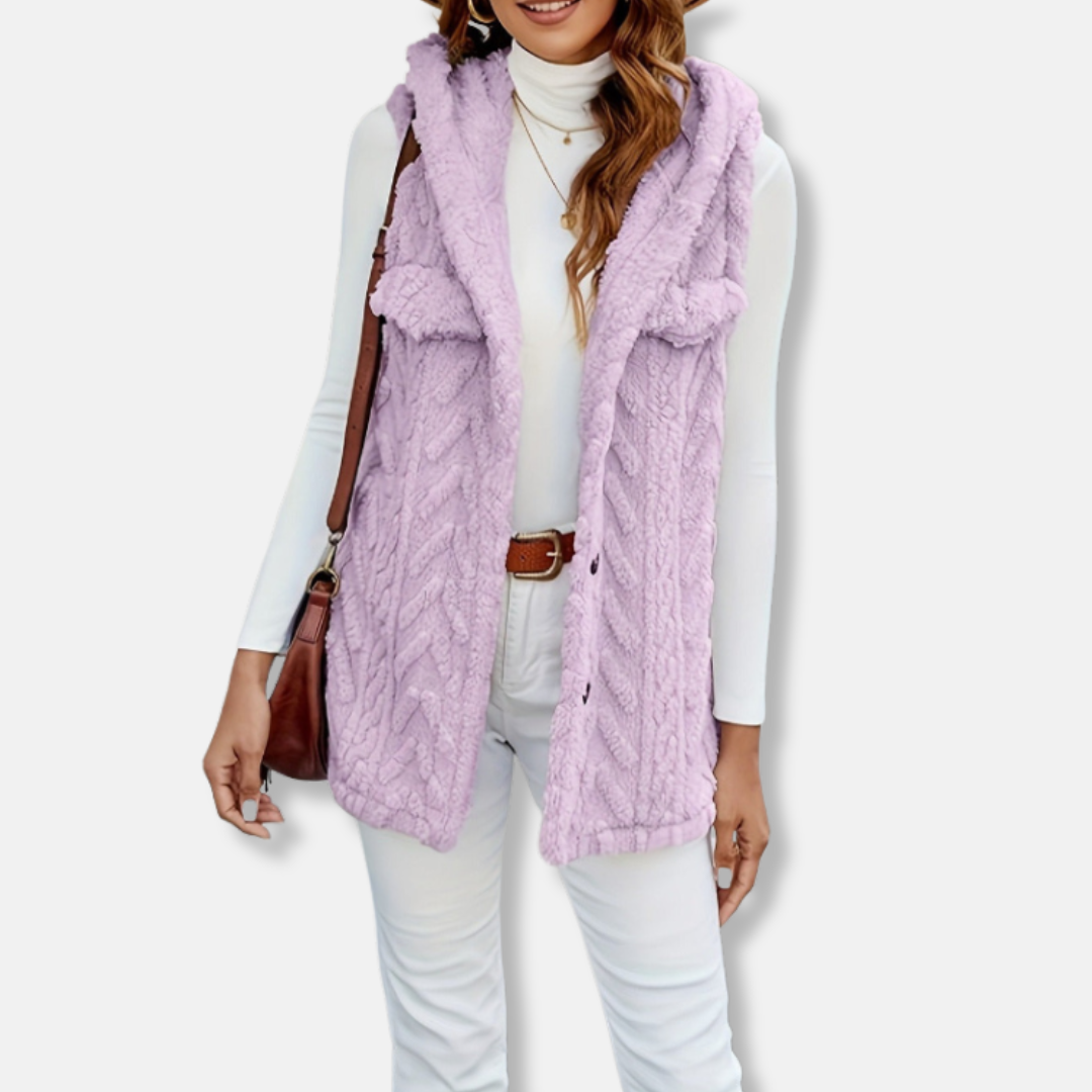 Gilet con cappuccio da donna – Maglia soffice – Vestibilità comoda – Abbottonato – Tasche sul petto