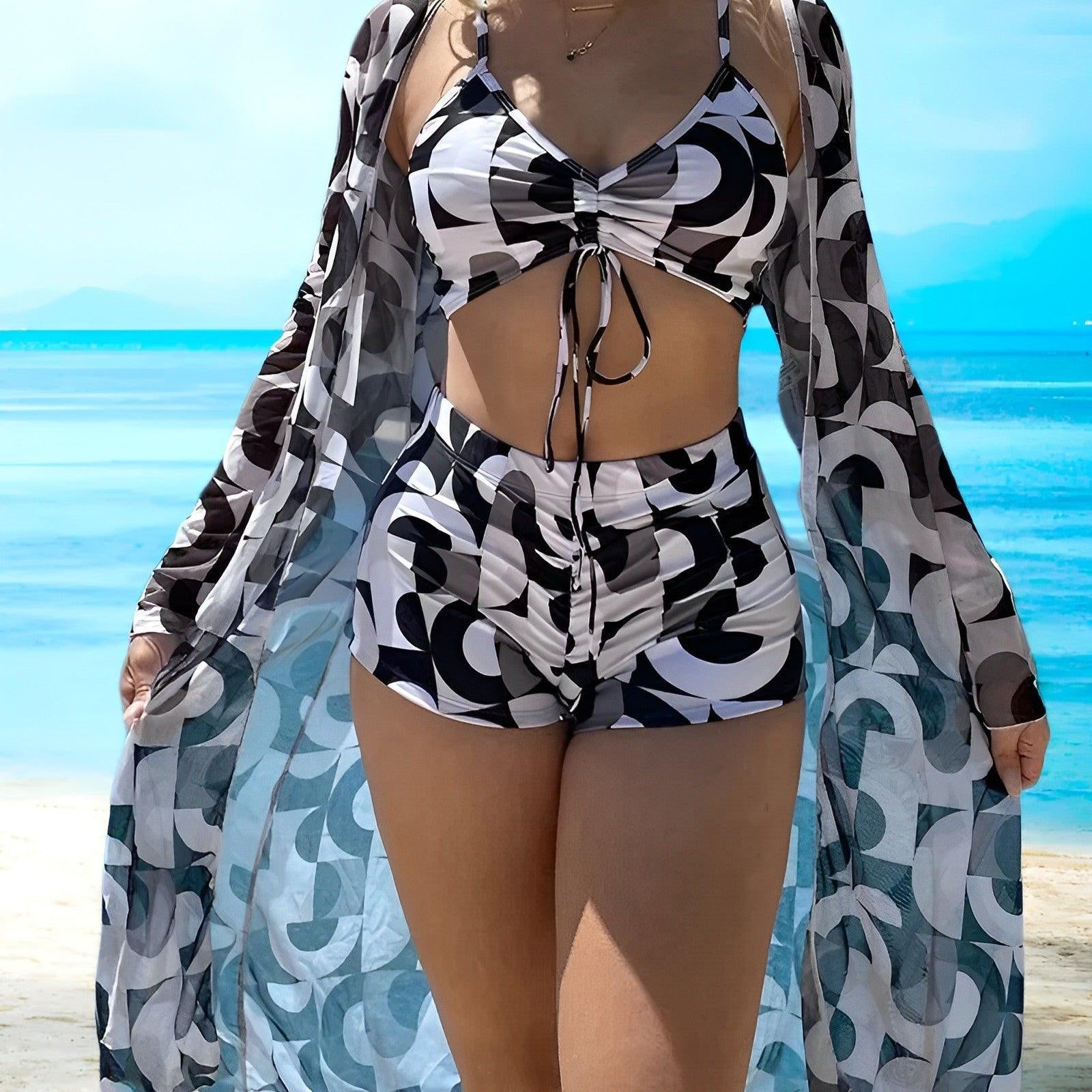 Azura – Elegante bikini 3 pezzi con stampa floreale, comodo e traspirante