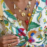 Completo gonna e top da donna - Stile avvolgente - Maniche lunghe - Stampa floreale - Fluido