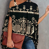 Top da donna con spalle scoperte – Vestibilità ampia – Motivo geometrico – Tessuto traspirante