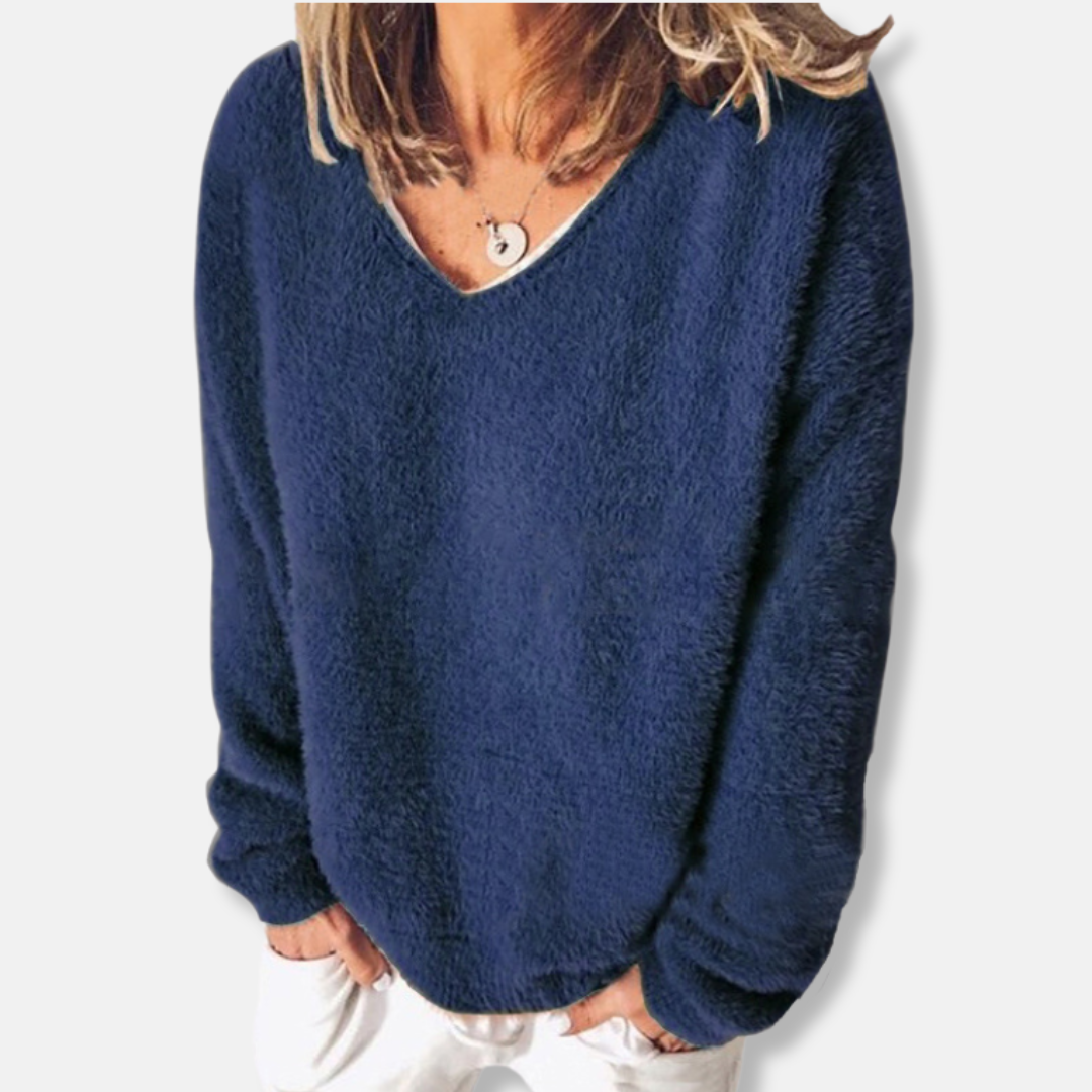 Felpa da donna - Maglia felpata - Vestibilità comoda - Scollo a V - Maniche lunghe