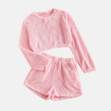 Completo da donna per il tempo libero – Top corto a maniche lunghe – Pantaloncini morbidi a vita alta