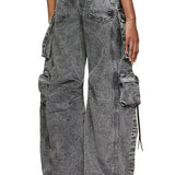 Pantaloni cargo multitasche grigi lavati in stile street