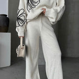 Maglione casual con scollo rotondo e pantaloni, set da due pezzi