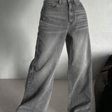 Jeans a vita alta con gamba dritta grigio cemento