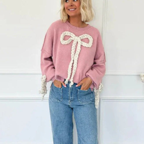 Felpa ampia con fiocco applicato in 3D