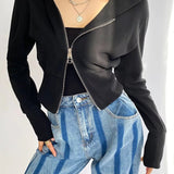 Felpa con cappuccio slim corta con doppia cerniera