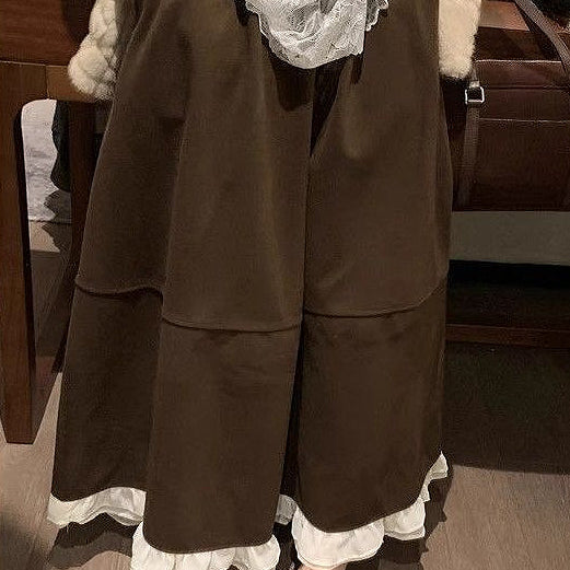 Gonna morbida a vita alta con volant in misto lana