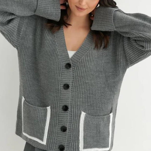 Cardigan tascabile color block