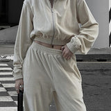 Completo da jogging da donna - Giacca corta con zip e cappuccio - Pantaloni a vita alta