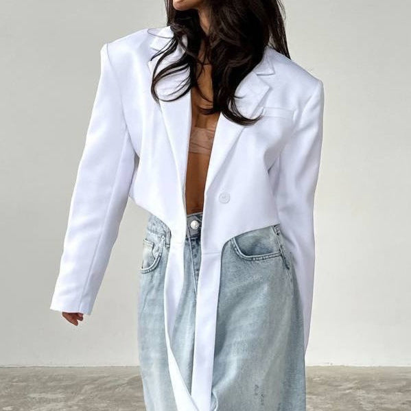 Blazer tinta unita con collo annodato