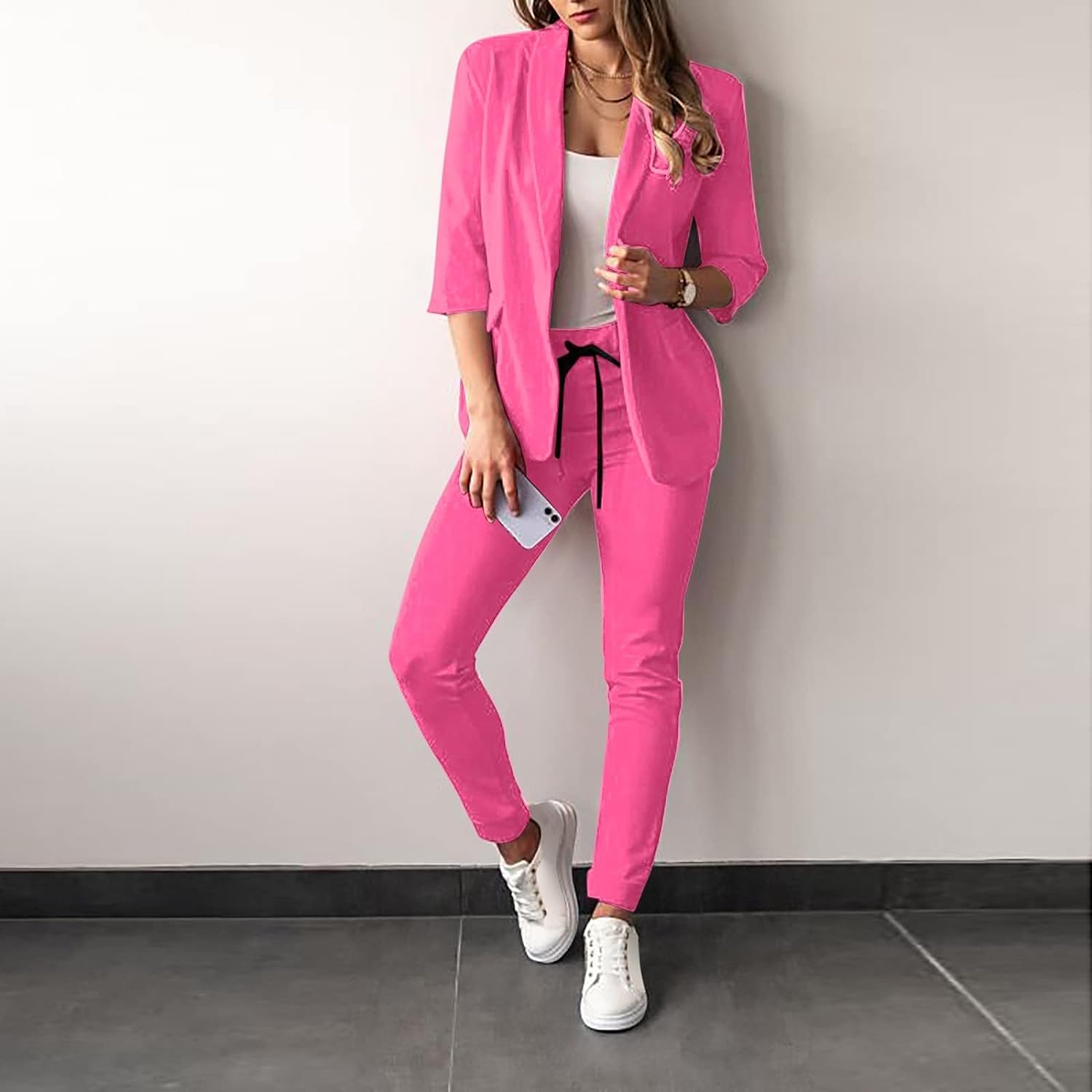 Completo da donna – Blazer aderente con maniche a 3/4 – Pantaloni slim fit – Tessuto di alta qualità