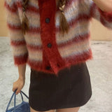 Cardigan corto a righe con scollo tondo