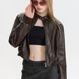 Giubbotto bomber con cerniera in pelle PU