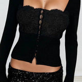 Cardigan nero con scollo quadrato e bottoni