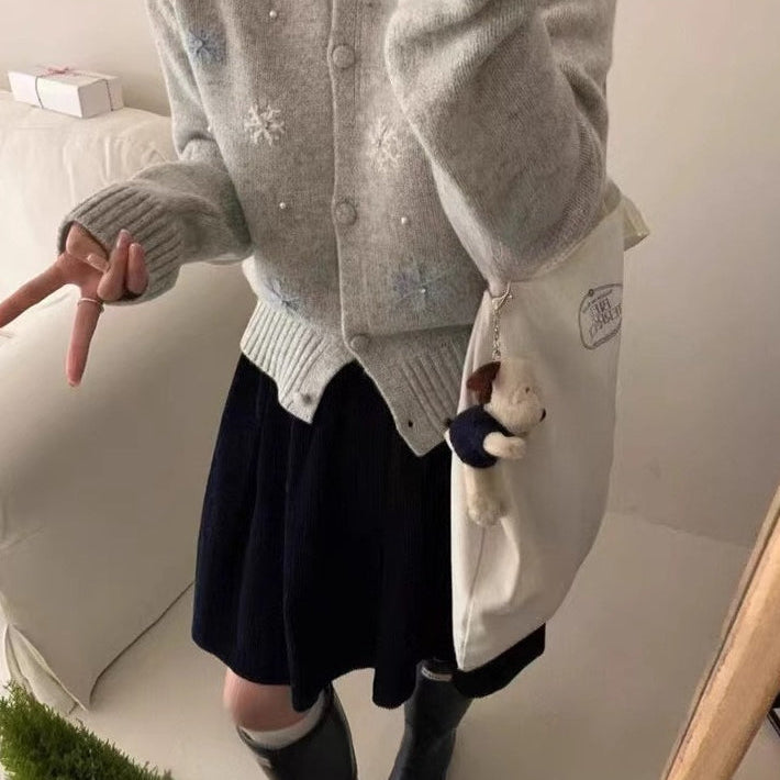 Cardigan lavorato a maglia con motivo a neve